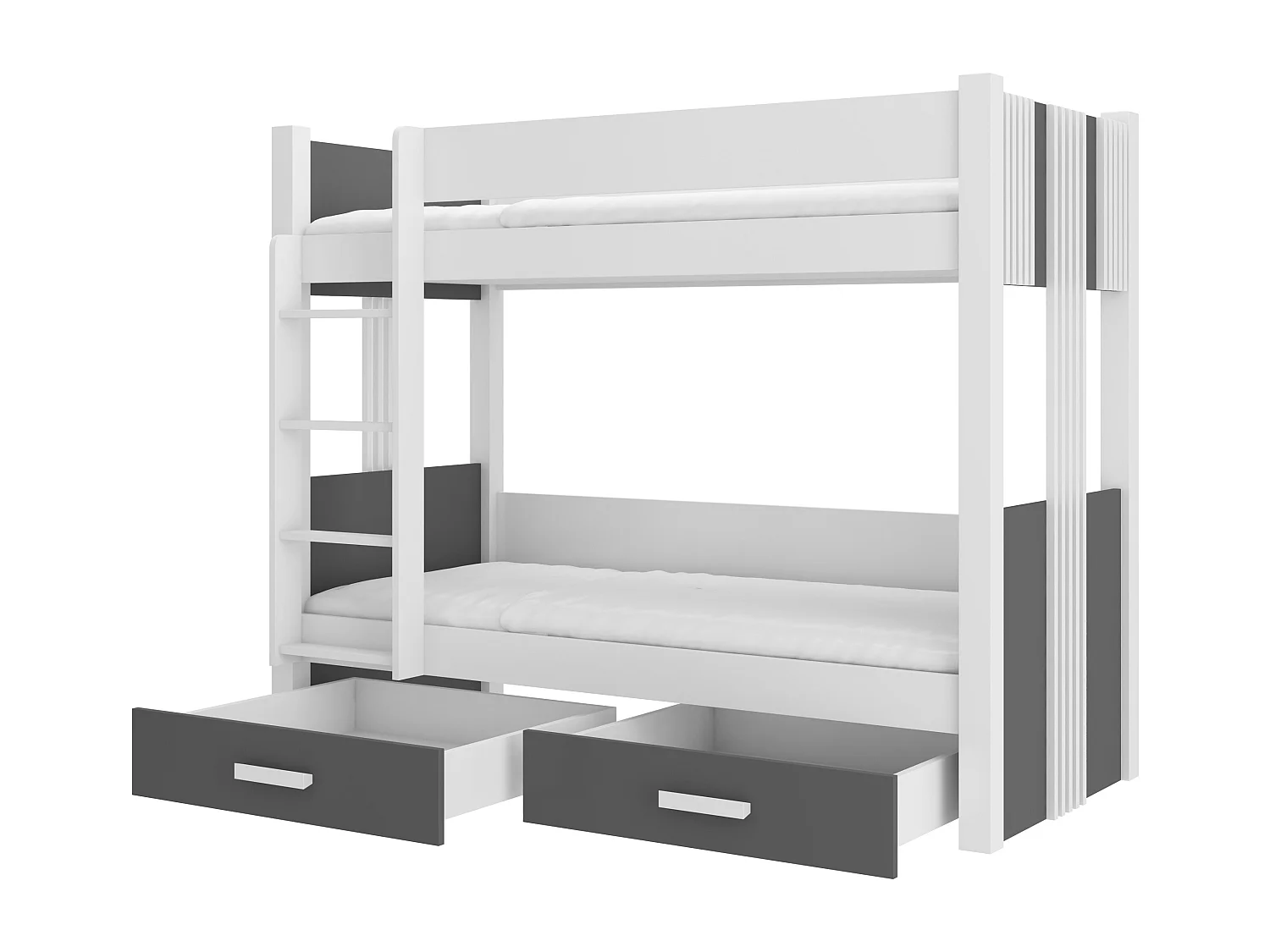 Lit superposé blanc et gris graphite 2 couchages 80x180 ou 90x200 avec tiroirs de rangement Luka-80x180