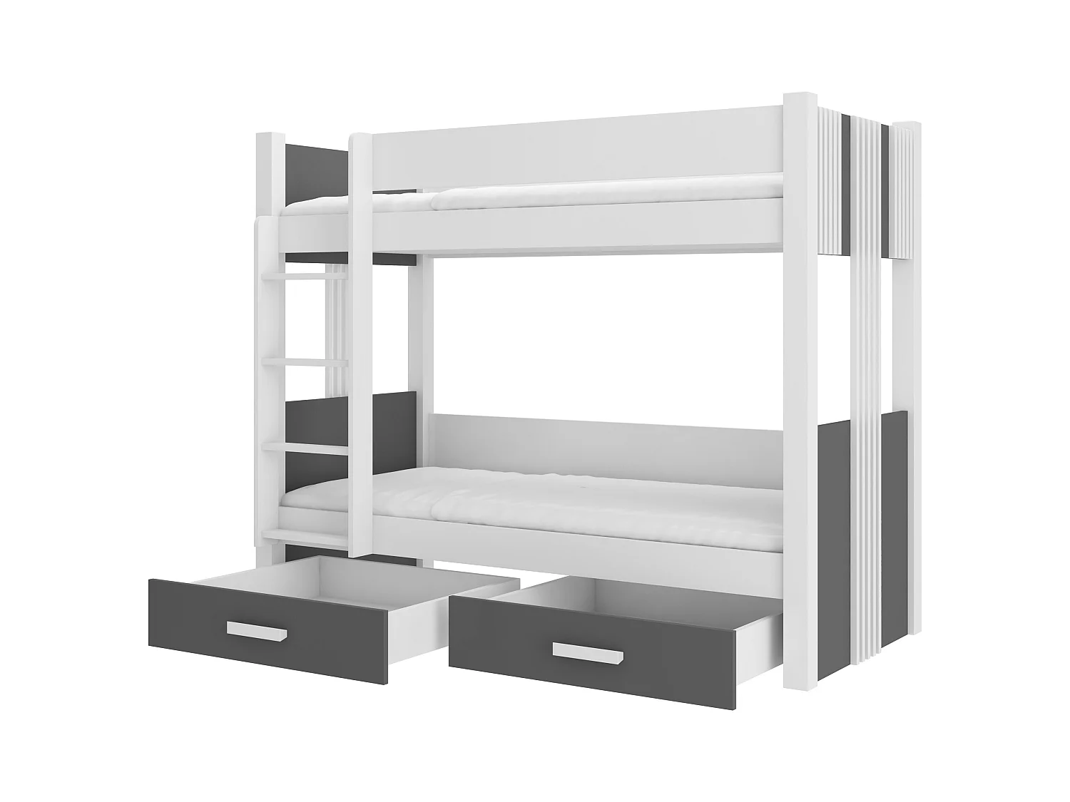 Lit superposé blanc et gris graphite 2 couchages 80x180 ou 90x200 avec tiroirs de rangement Luka-90x200