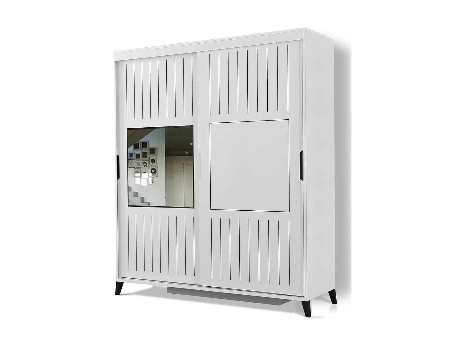 Witte volwassenenkast 2 schuifdeuren met spiegel Marka-Breedte 180cm