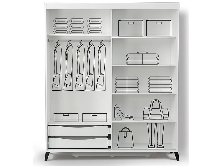 Armoire adulte blanche 2 portes coulissantes avec miroir Marka-Largeur 180 cm