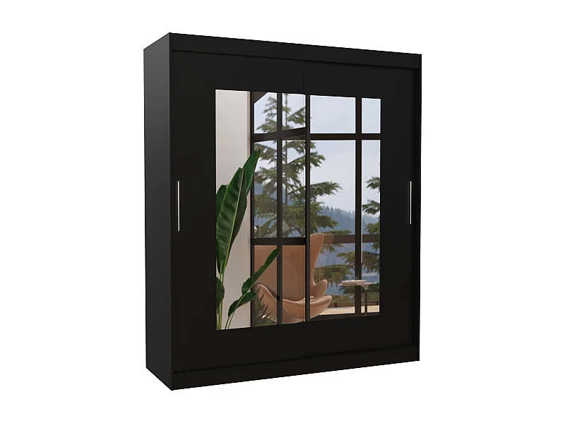 Armoire de chambre moderne noir 2 portes coulissantes avec miroir Rozika 180cm