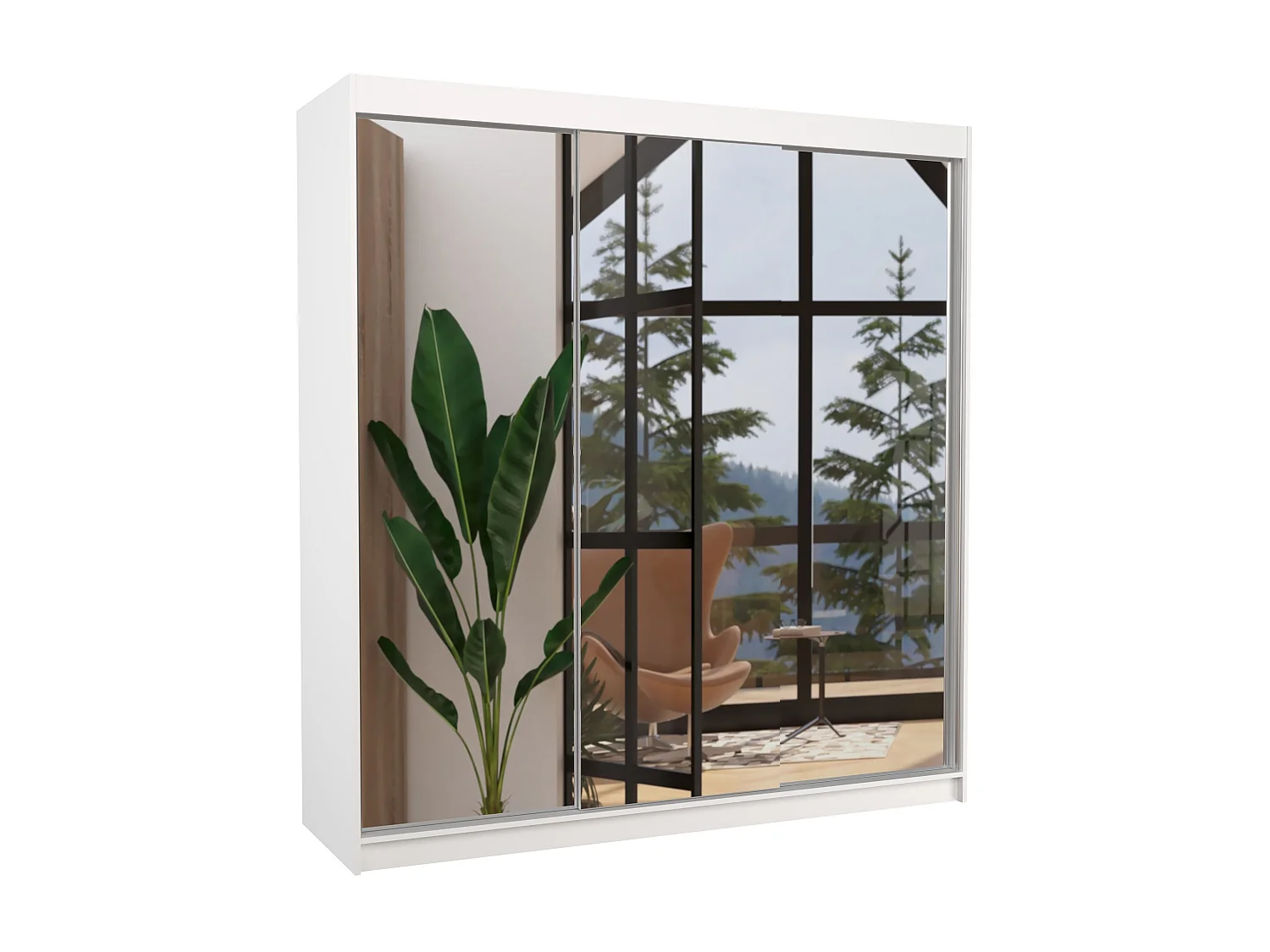 Armoire chambre adulte 2 portes coulissantes bois blanc et miroir Kostina 200cm