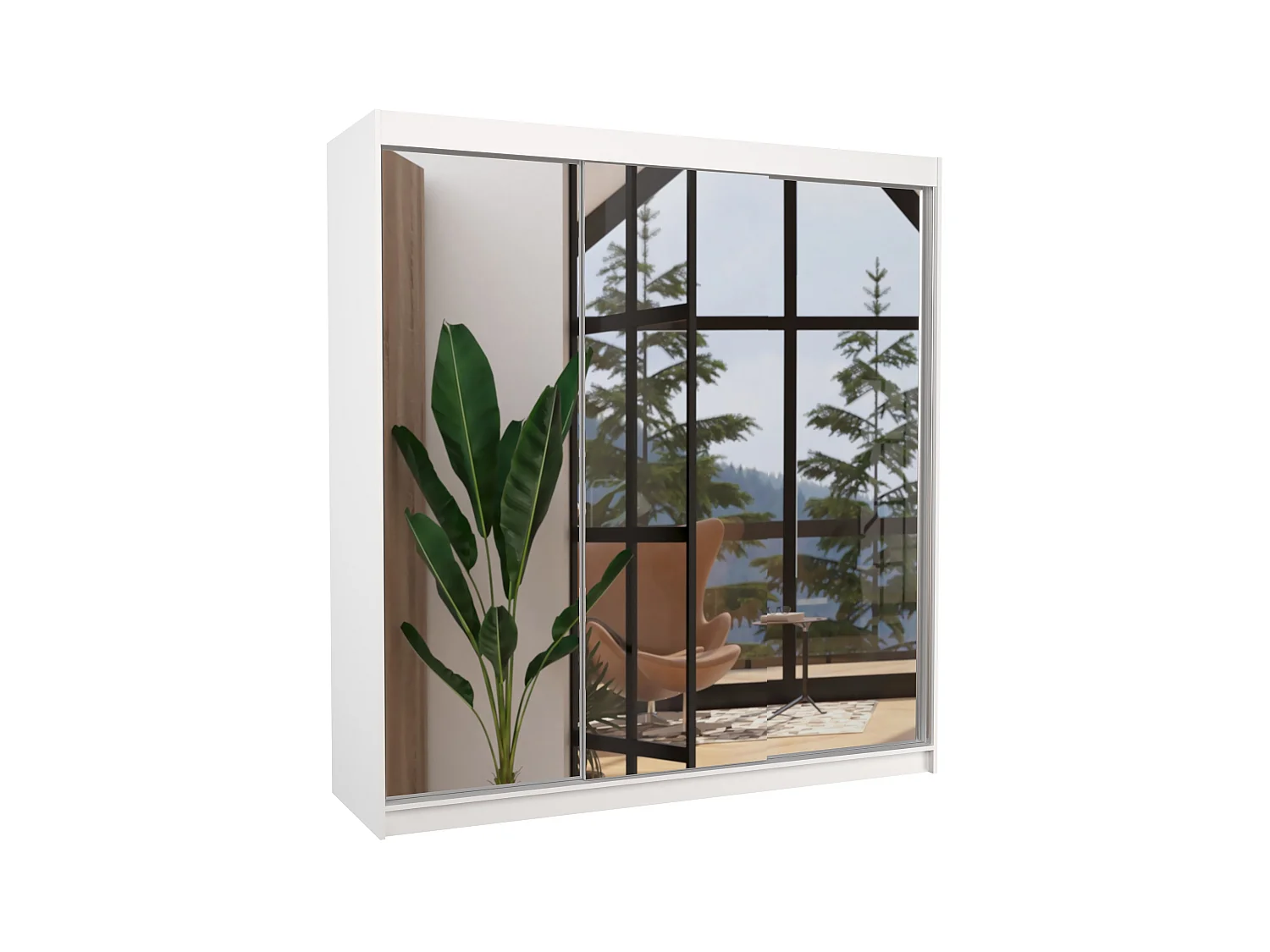 Armoire chambre adulte 2 portes coulissantes bois blanc et miroir Kostina 200cm