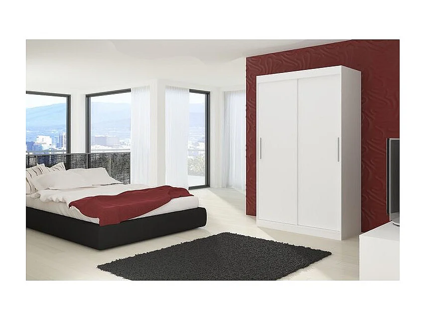 Armoire de chambre à coucher blanche 2 portes coulissantes Kelly 180cm