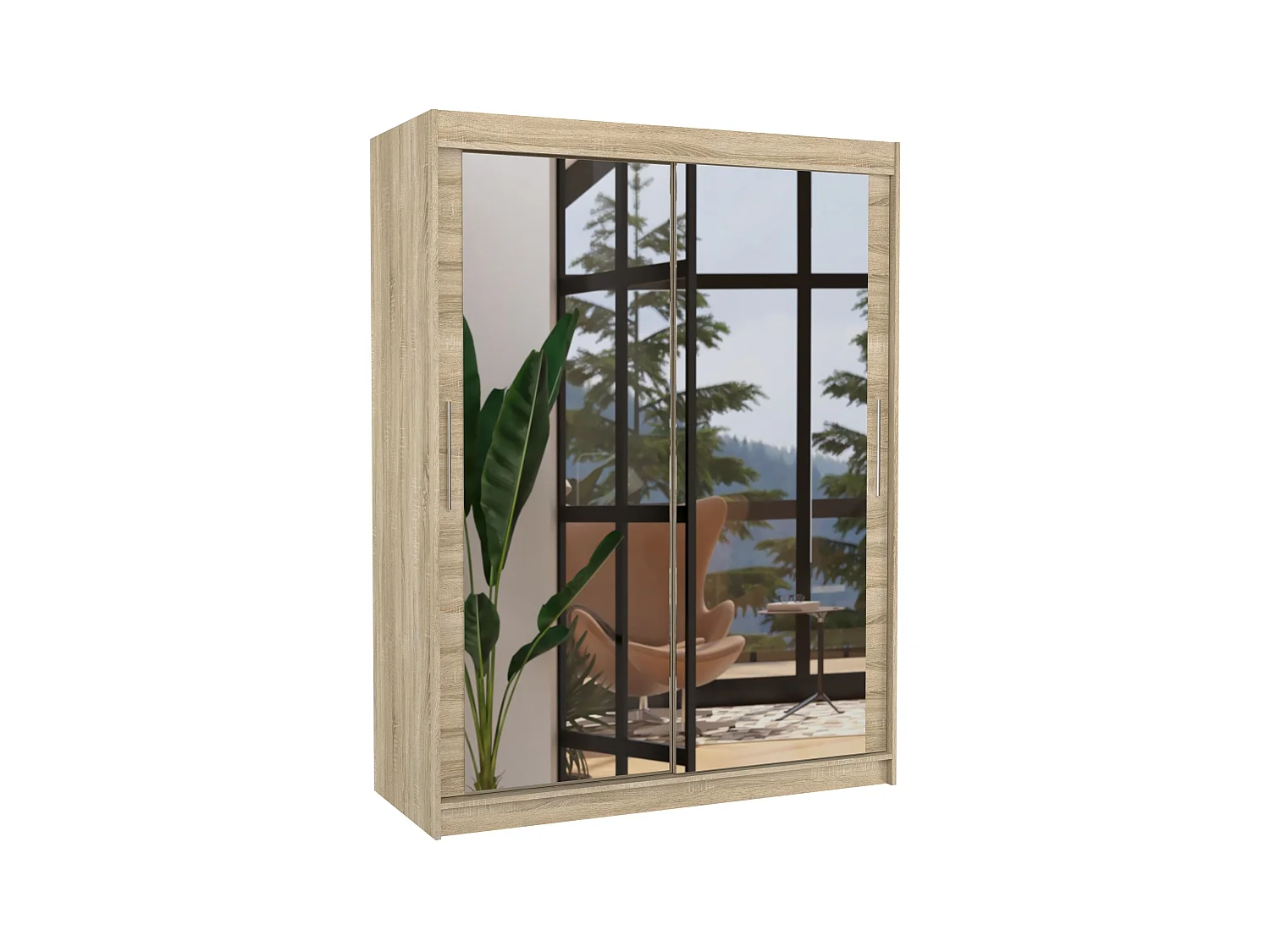 Armoire de chambre bois clair 2 portes coulissantes avec miroir Prima 150cm