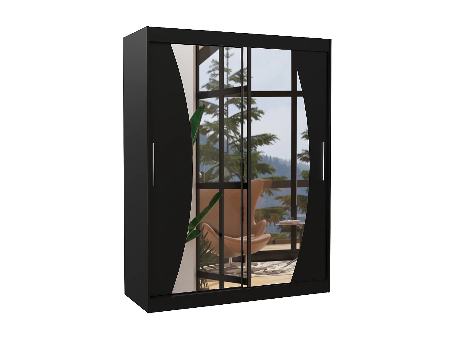 Armoire de chambre noir 2 portes coulissantes avec miroir Modela 150cm