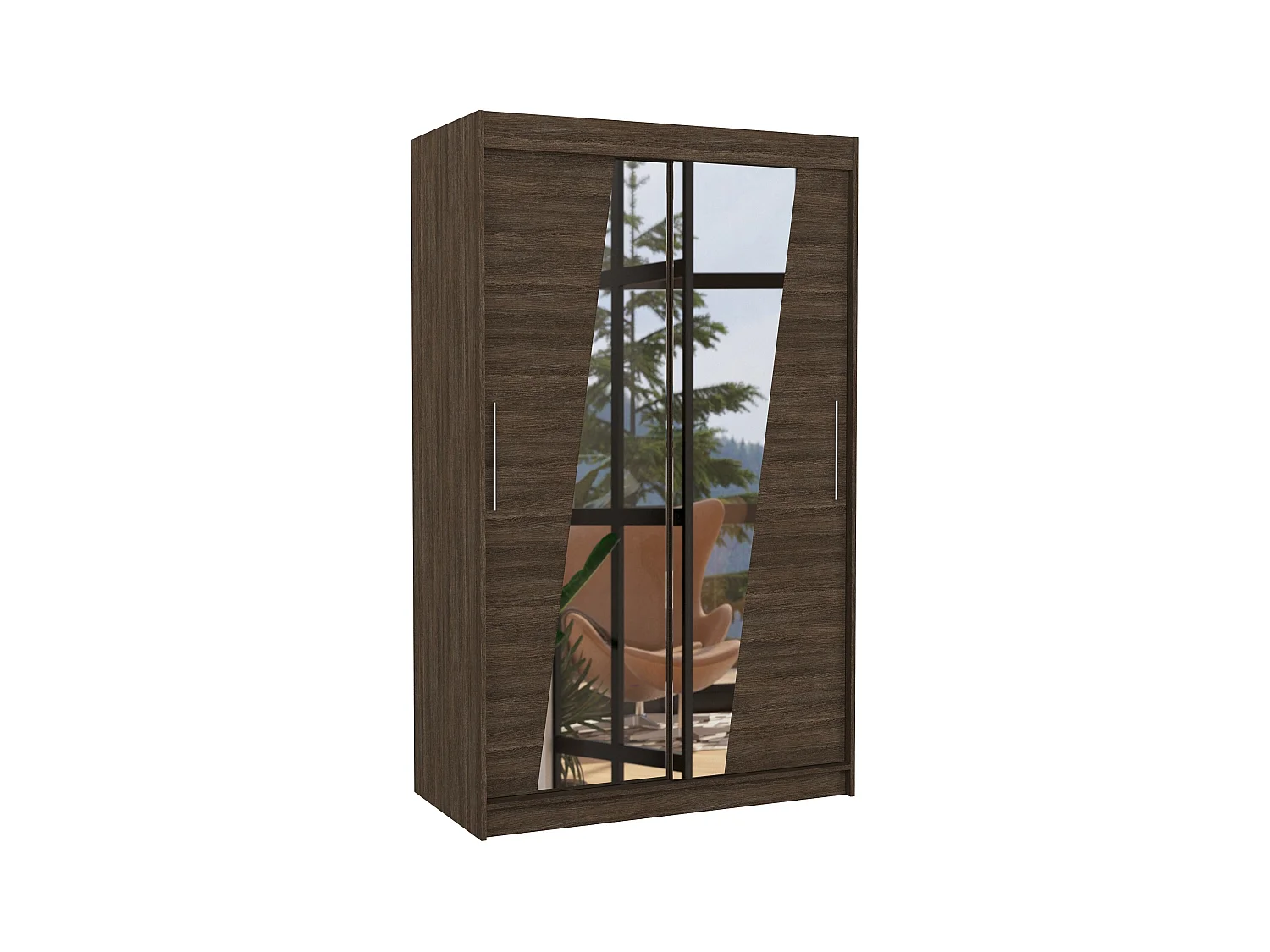 Petite armoire de chambre 2 portes coulissantes bois foncé et miroirs en diagonale Texano 120cm