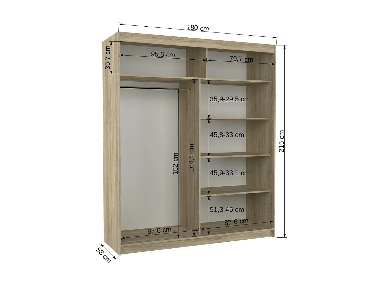 Armoire de chambre à coucher blanche 2 portes coulissantes noir Kelly 180cm