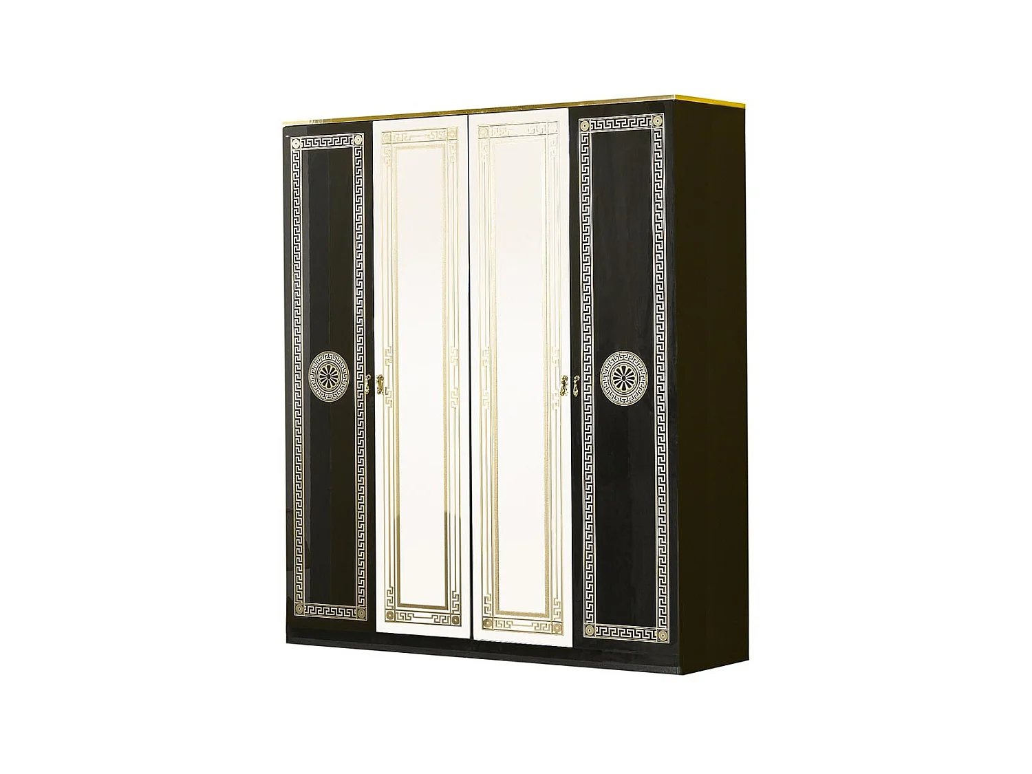 Armoire adulte 4 portes 2 avec miroirs laqué noir et doré Savana 181cm
