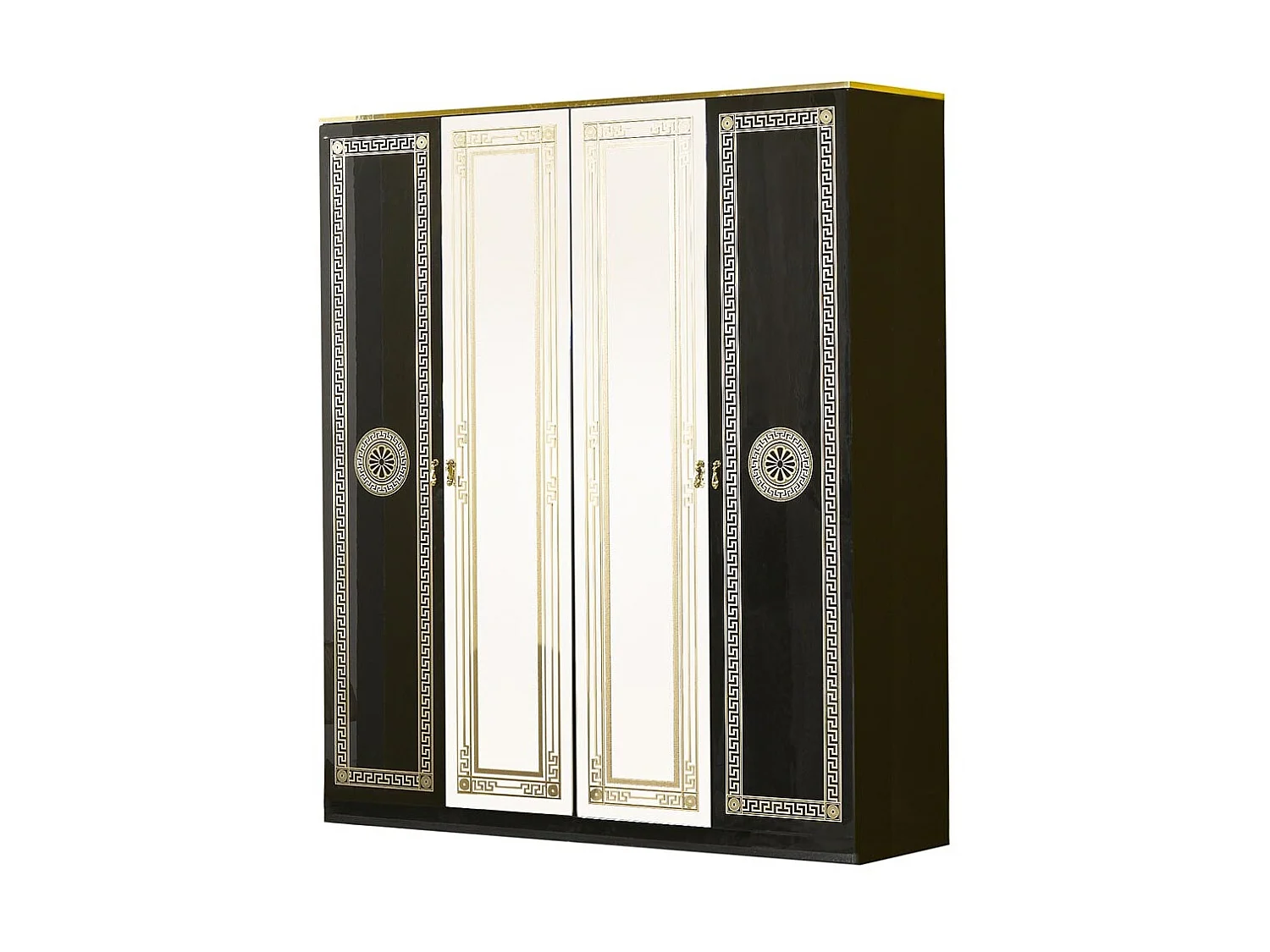 Armoire adulte 4 portes 2 avec miroirs laqué noir et doré Savana 181cm