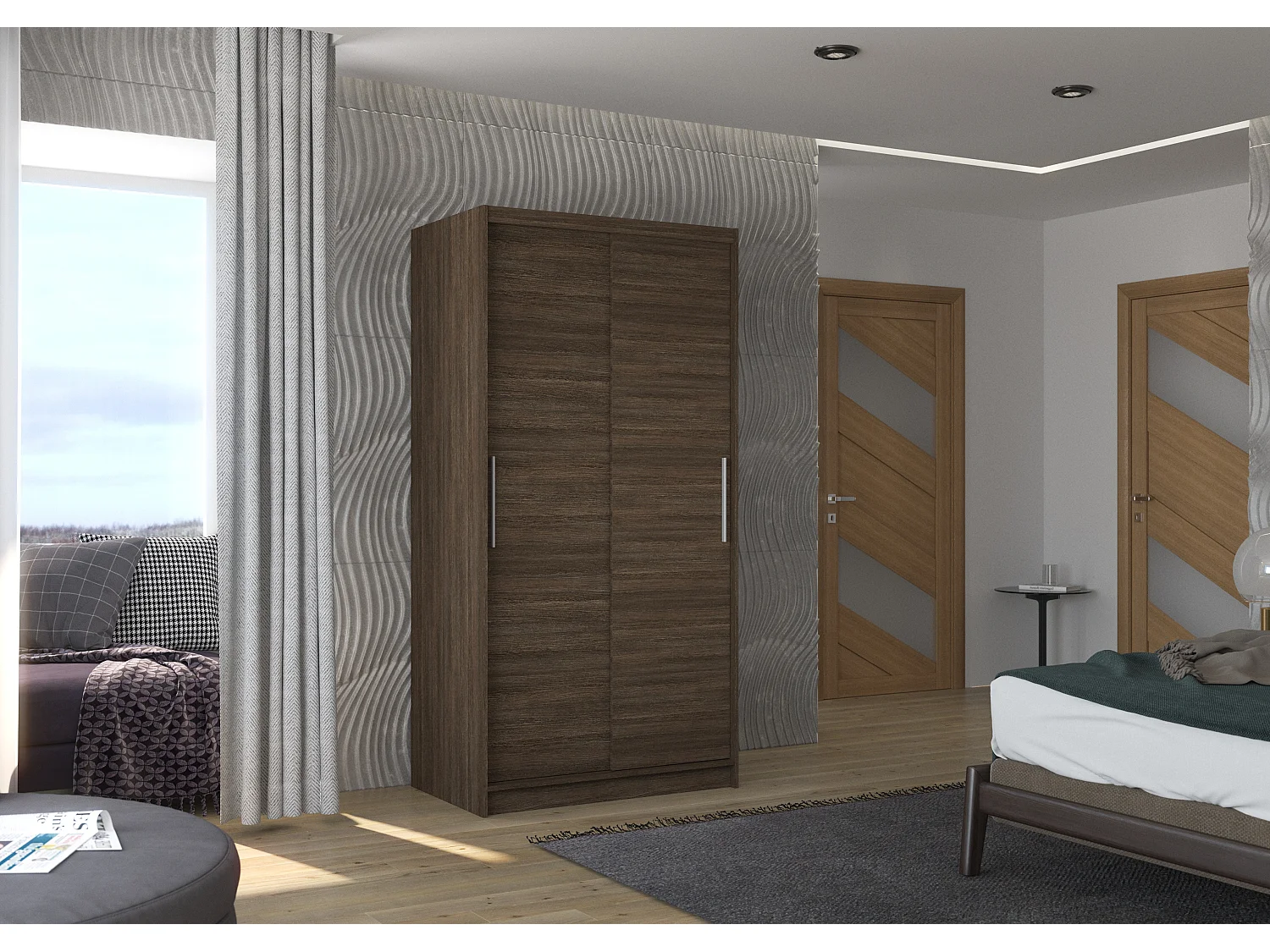 Petite armoire de chambre à coucher marron 2 portes coulissantes Kilane 100cm