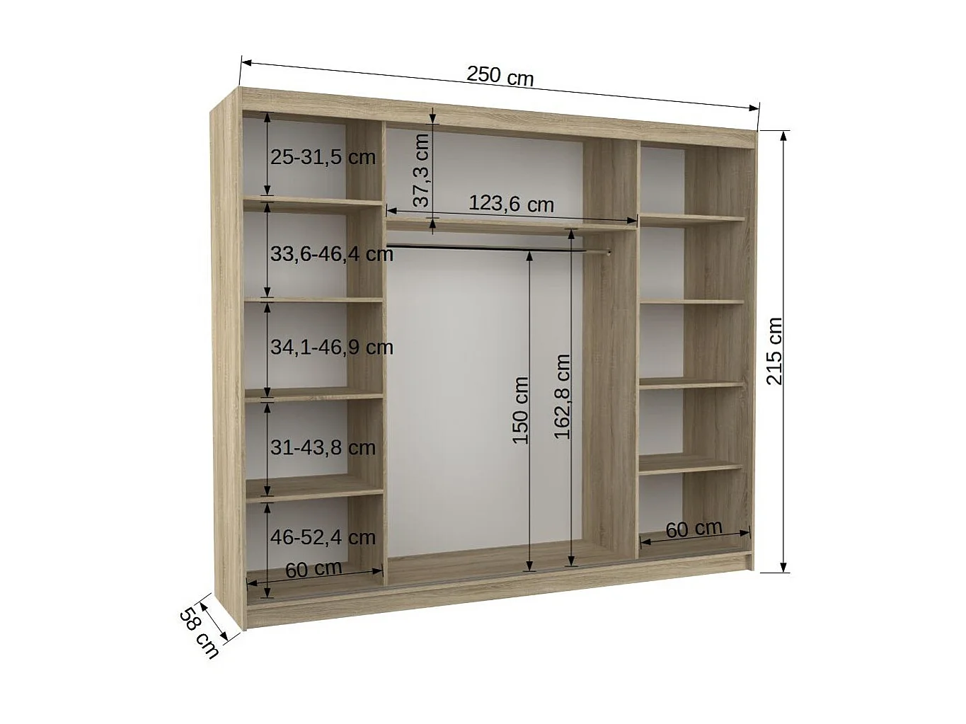 Grande armoire de chambre à coucher 3 portes coulissantes blanches et alu avec miroir Cindy 250cm
