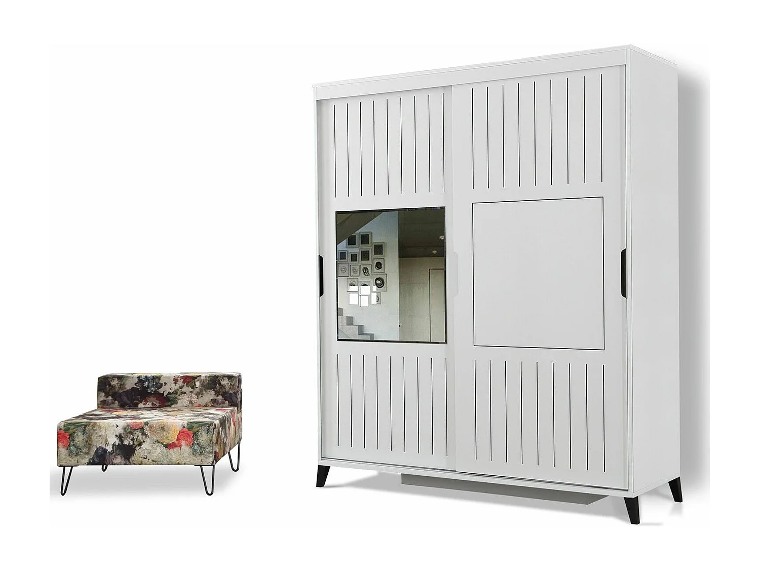 Witte volwassenenkast 2 schuifdeuren met spiegel Marka-Breedte 170cm