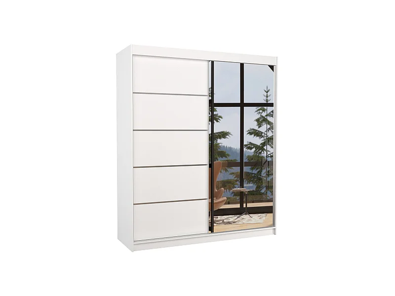 Armoire de chambre design blanche 2 portes coulissantes bois blanc et alu avec miroir Karena 180cm