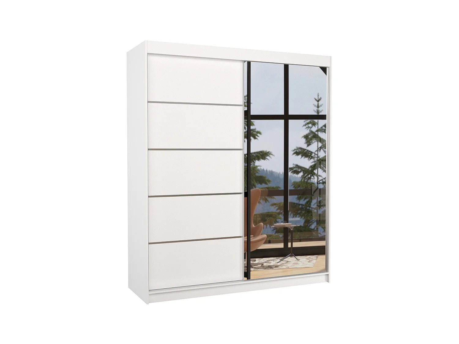 Armoire de chambre design blanche 2 portes coulissantes bois blanc et alu avec miroir Karena 180cm