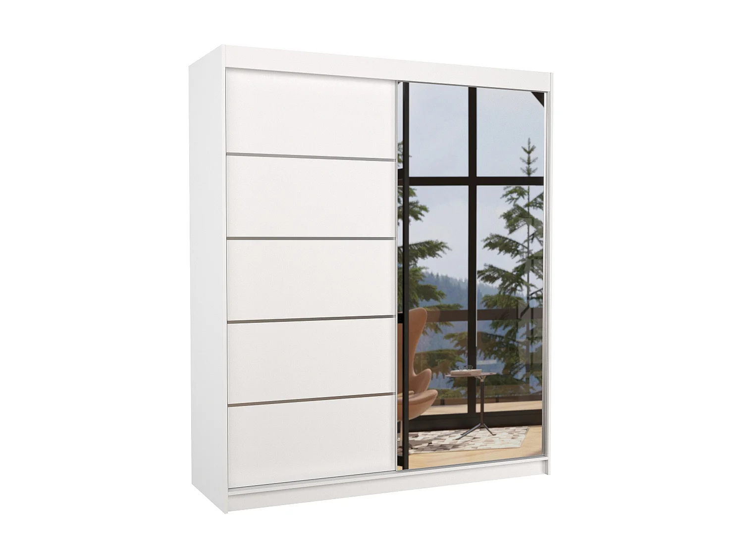 Armoire de chambre design blanche 2 portes coulissantes bois blanc et alu avec miroir Karena 180cm