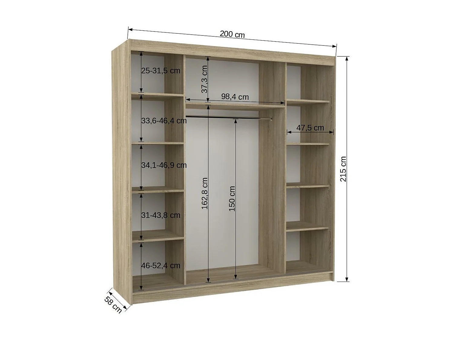 Armoire chambre adulte 2 portes coulissantes bois noir et miroir Zafa 200cm 2