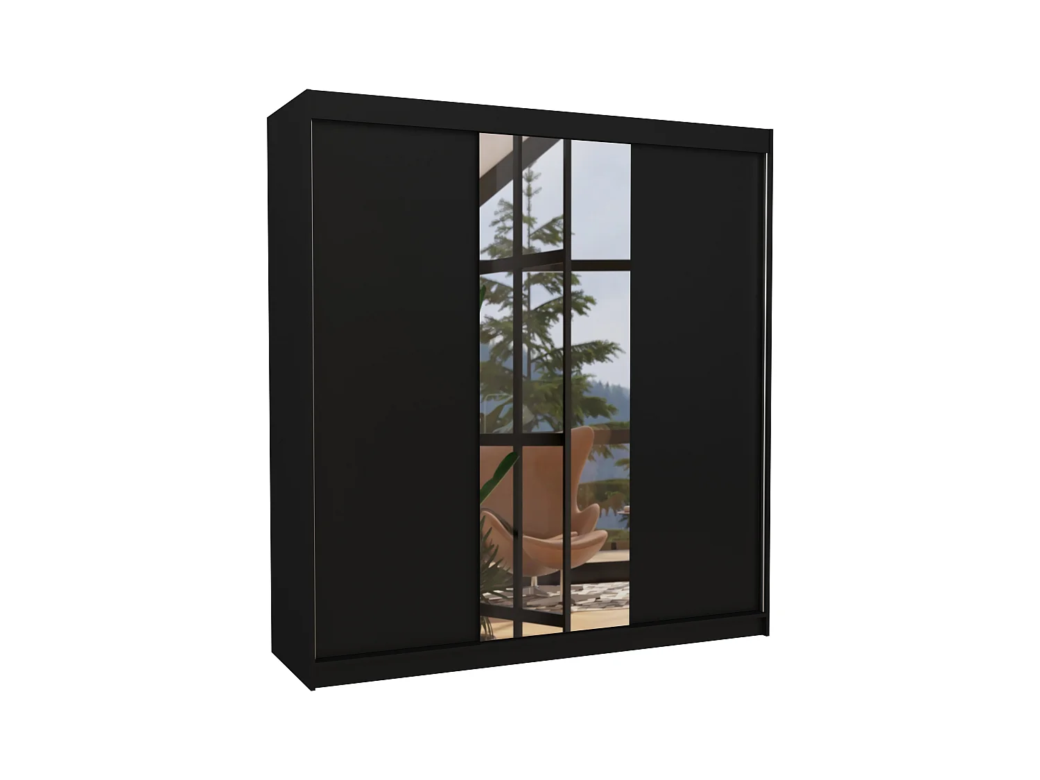Armoire chambre adulte 2 portes coulissantes bois noir et miroir Zafa 200cm 2