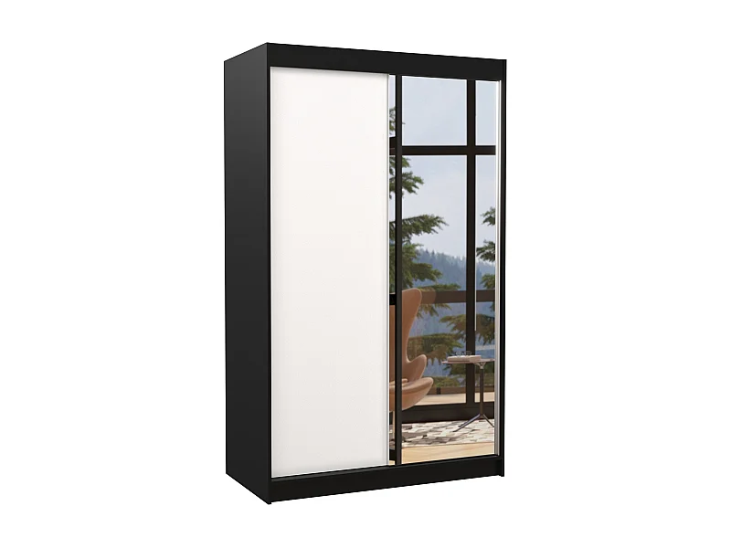 Petite armoire de chambre noir 2 portes coulissantes 1 bois blanc 1 miroir Roxane 120cm