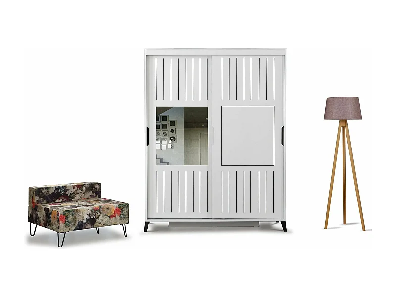 Armoire 2 portes coulissantes avec miroir Olgin L140xH216cm Blanc