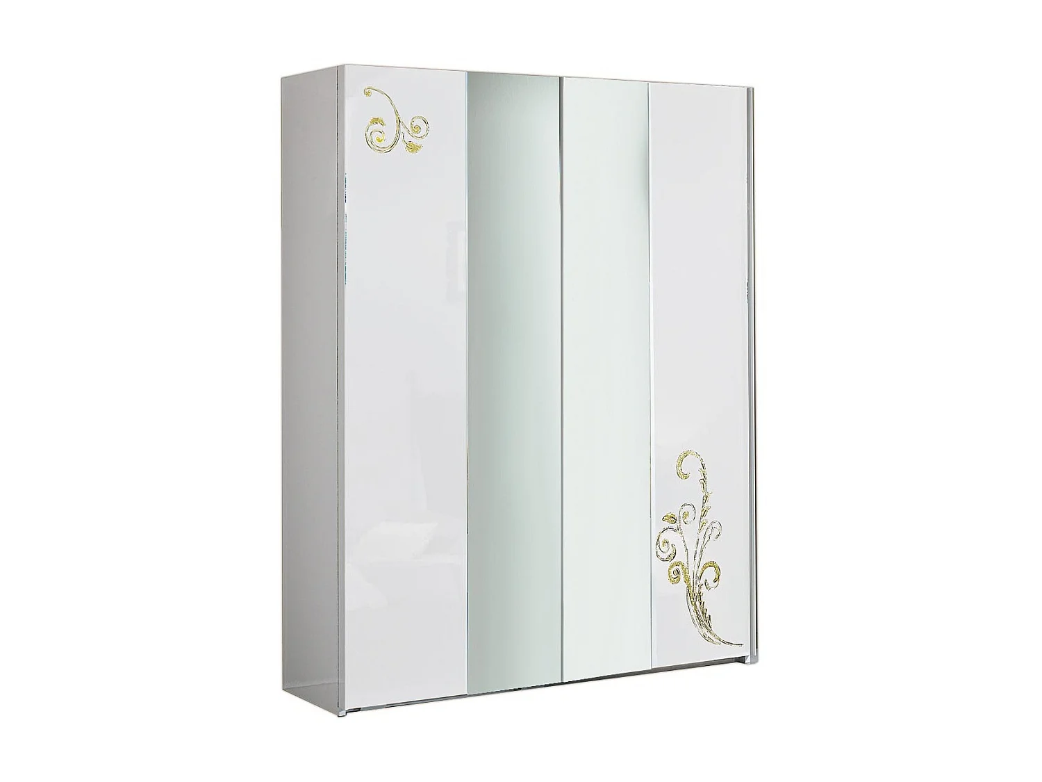 Armoire de chambre design 2 portes coulissantes bois laqué blanc et doré Jade 182cm
