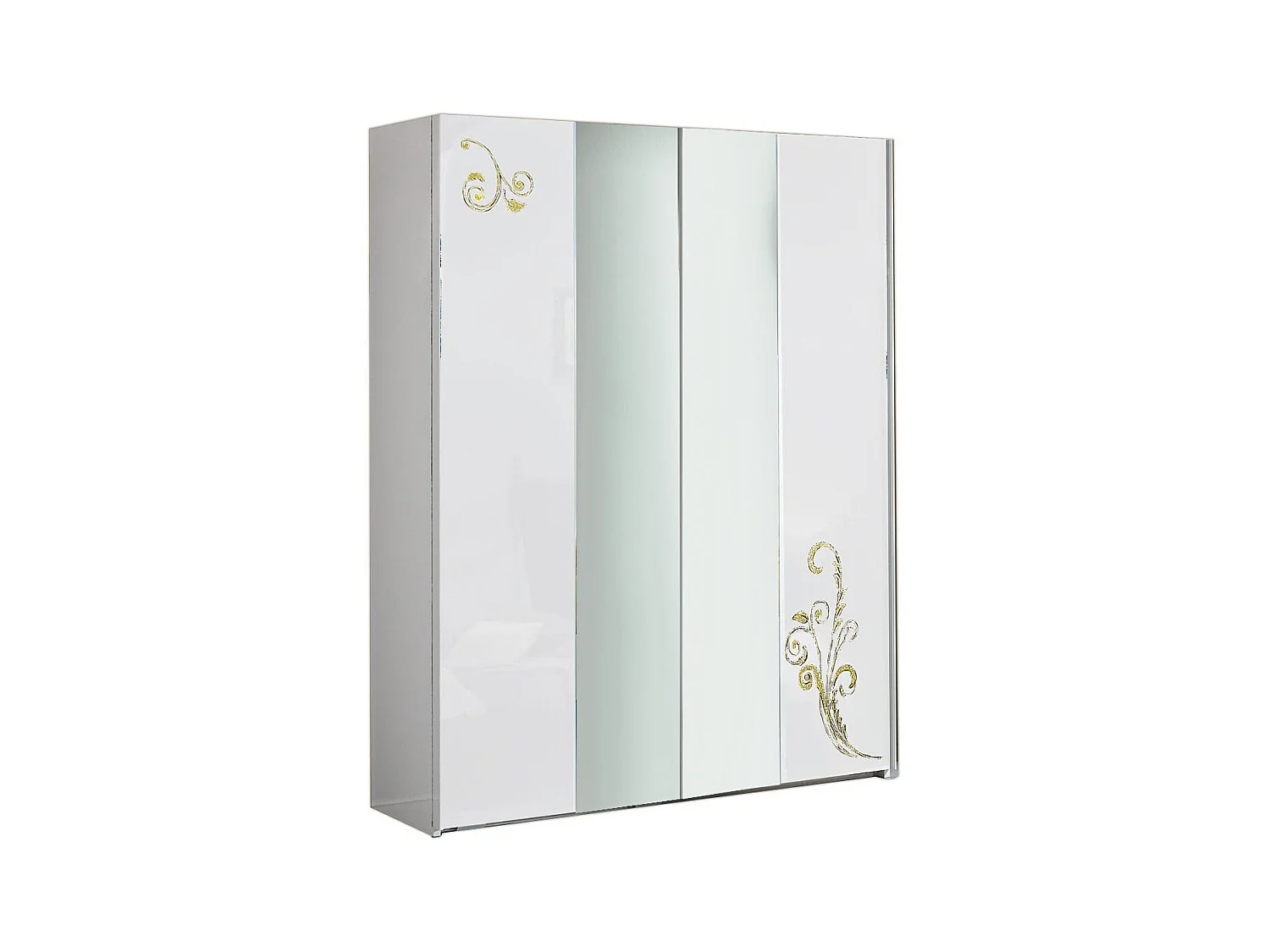 Armoire de chambre design 2 portes coulissantes bois laqué blanc et doré Jade 182cm