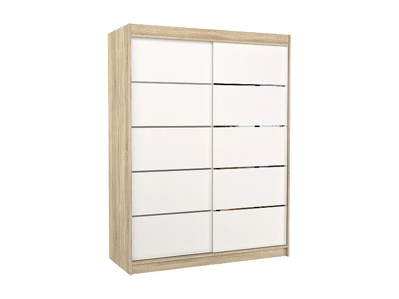 Armoire de chambre à coucher bois clair 2 portes coulissantes bois blanc et alu Kubik 150cm