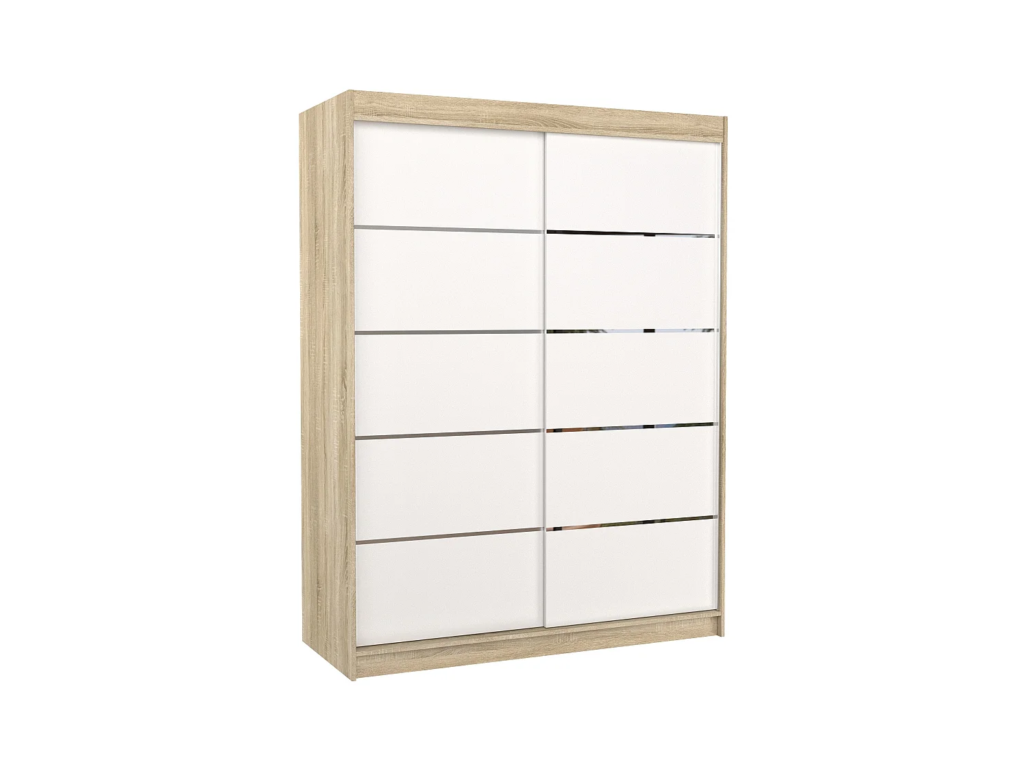 Armoire de chambre à coucher bois clair 2 portes coulissantes bois blanc et alu Kubik 150cm