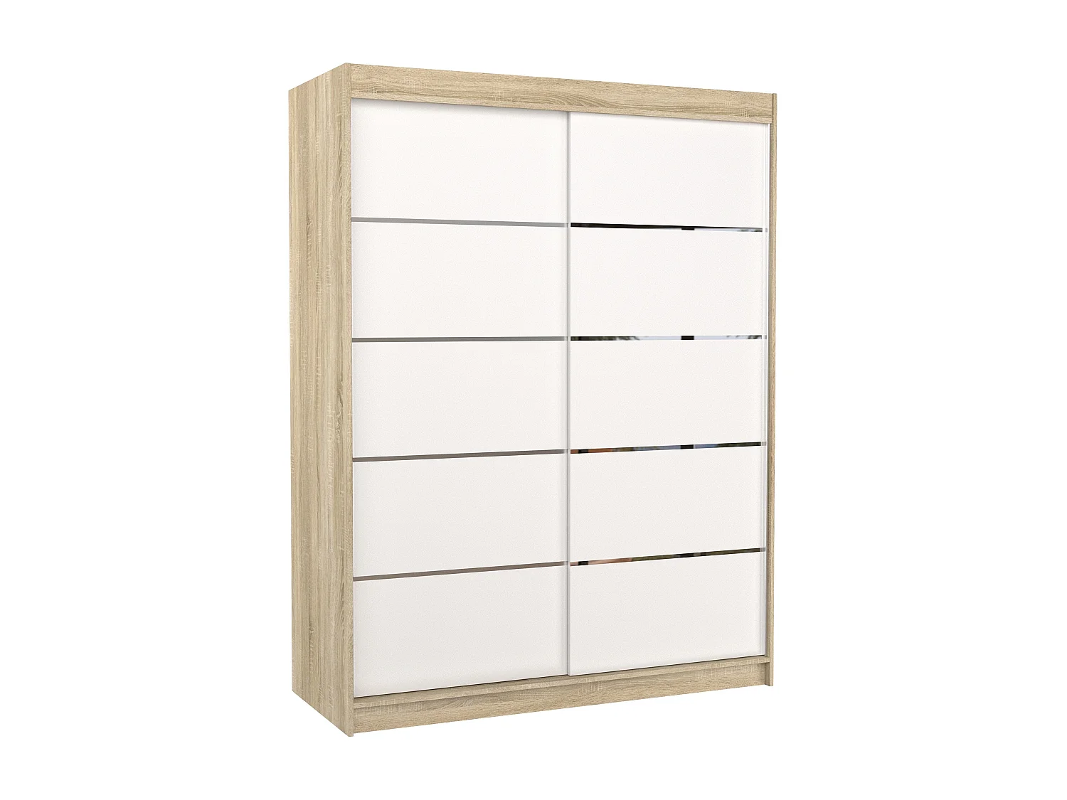 Armoire de chambre à coucher bois clair 2 portes coulissantes bois blanc et alu Kubik 150cm