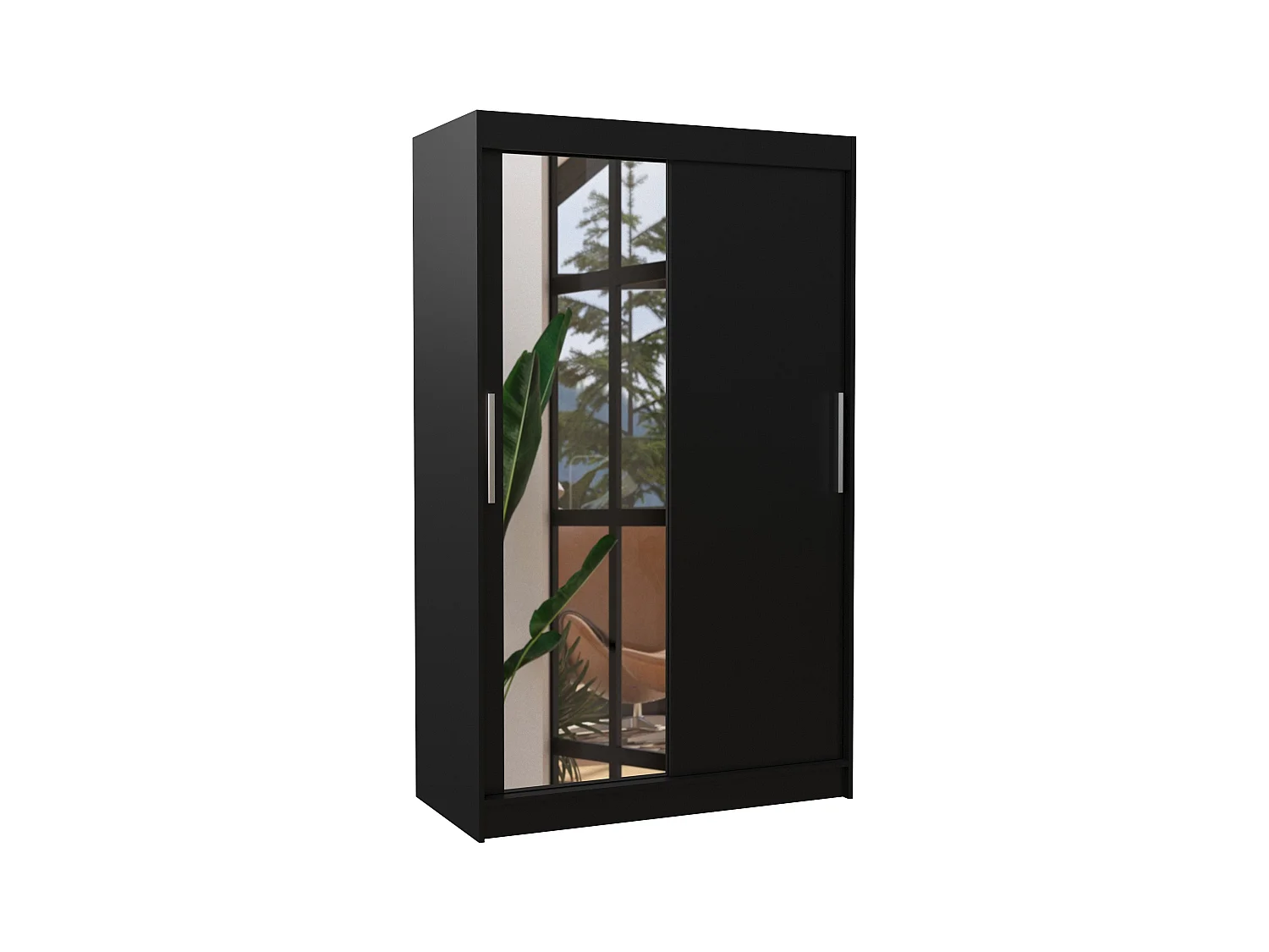 Petite armoire de chambre 2 portes coulissantes 1 bois noir 1 miroir Roba 120cm
