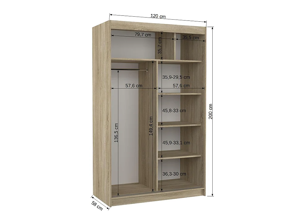 Petite armoire de chambre BAZO 2 portes coulissantes bois et miroir-Noir-Largeur 120 cm