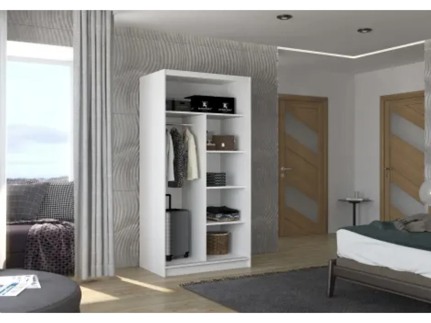 Petite armoire de chambre BAZO 2 portes coulissantes bois et miroir-Noir-Largeur 120 cm