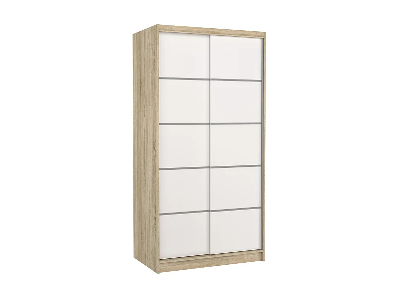 Petite armoire de chambre naturel 2 portes coulissantes en bois blanc Rika 100cm