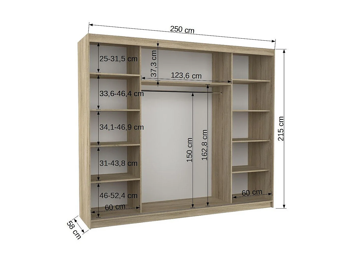 Grande armoire de chambre 3 portes coulissantes noir Badoz 250cm
