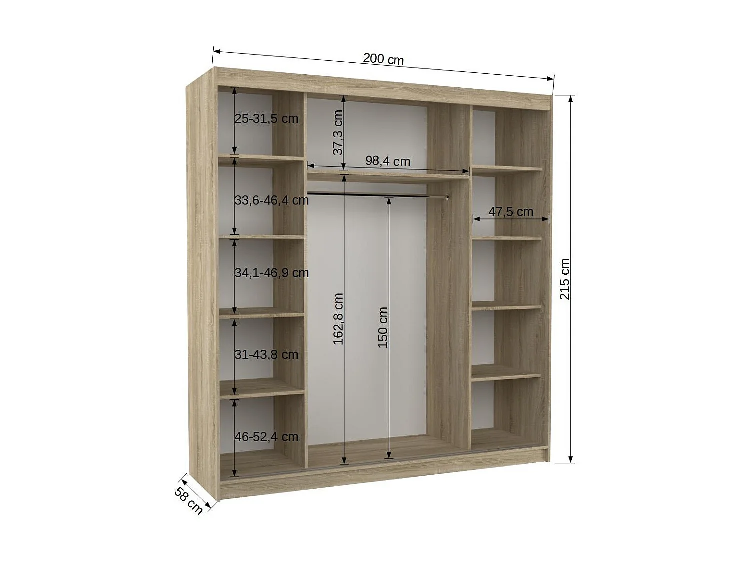 Armoire chambre adulte 2 portes coulissantes bois noir et miroir Kostina 200cm