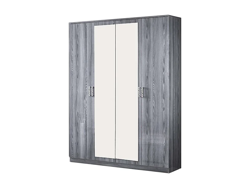 Armoire de chambre 4 portes battantes bois chêne grisé Nikoza 116cm