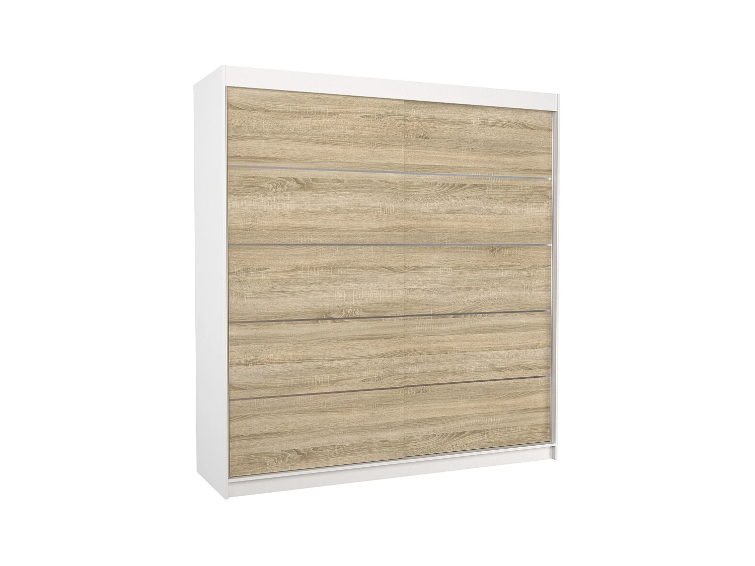 Armoire chambre adulte blanche et naturel 2 portes coulissantes Yvona 200cm