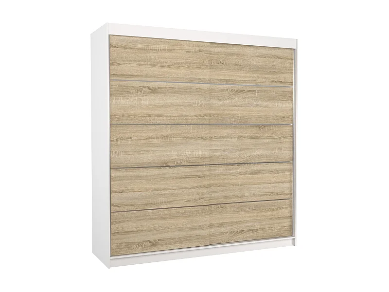 Armoire chambre adulte blanche et naturel 2 portes coulissantes Yvona 200cm