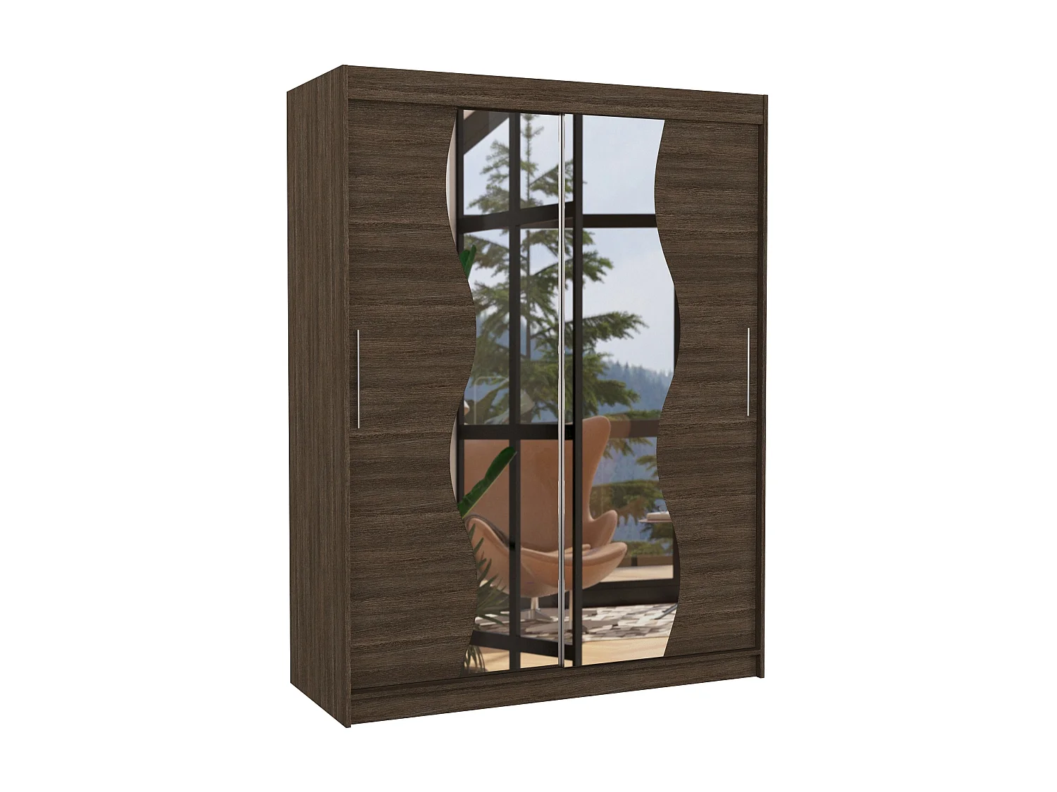 Armoire de chambre marron 2 portes coulissantes avec miroir Renka 150cm