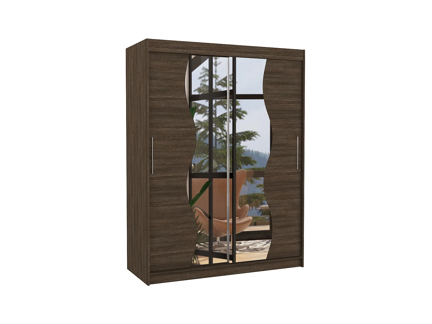 Armoire de chambre marron 2 portes coulissantes avec miroir Renka 150cm