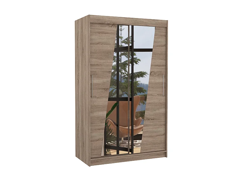 Petite armoire de chambre 2 portes coulissantes bois truffe et miroirs en diagonale Texano 120cm