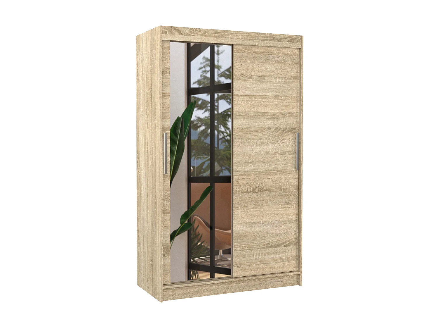 Petite armoire de chambre 2 portes coulissantes 1 bois clair 1 miroir Roba 120cm