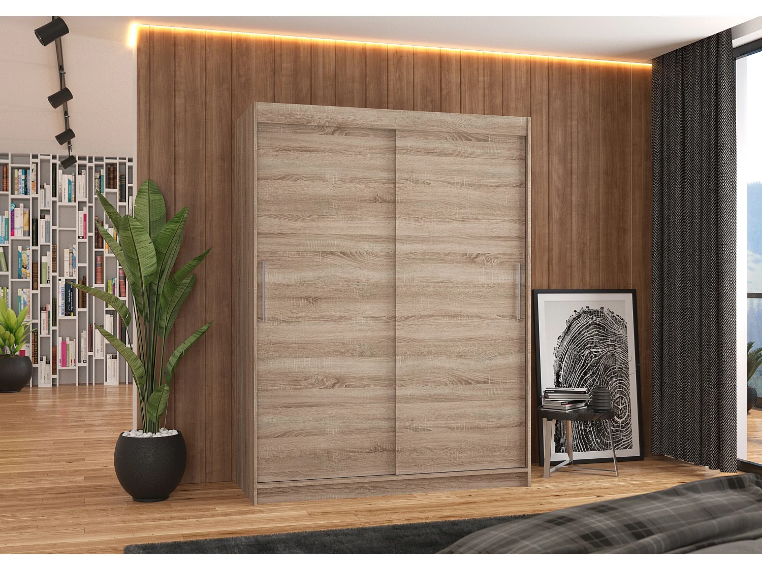 Armoire de chambre à coucher bois truffe 2 portes coulissantes Douva 150cm