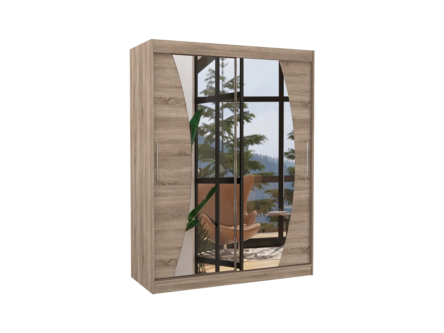 Armoire de chambre bois truffe 2 portes coulissantes avec miroir Modela 150cm