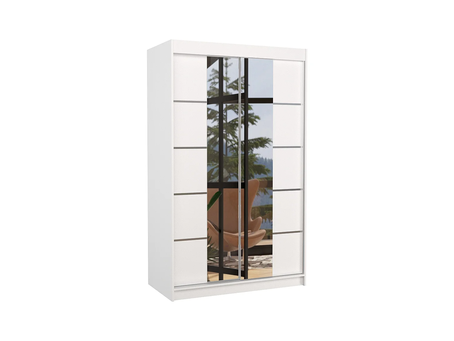 Petite armoire design de chambre à coucher 2 portes coulissantes blanche et miroir Kinzo 120cm