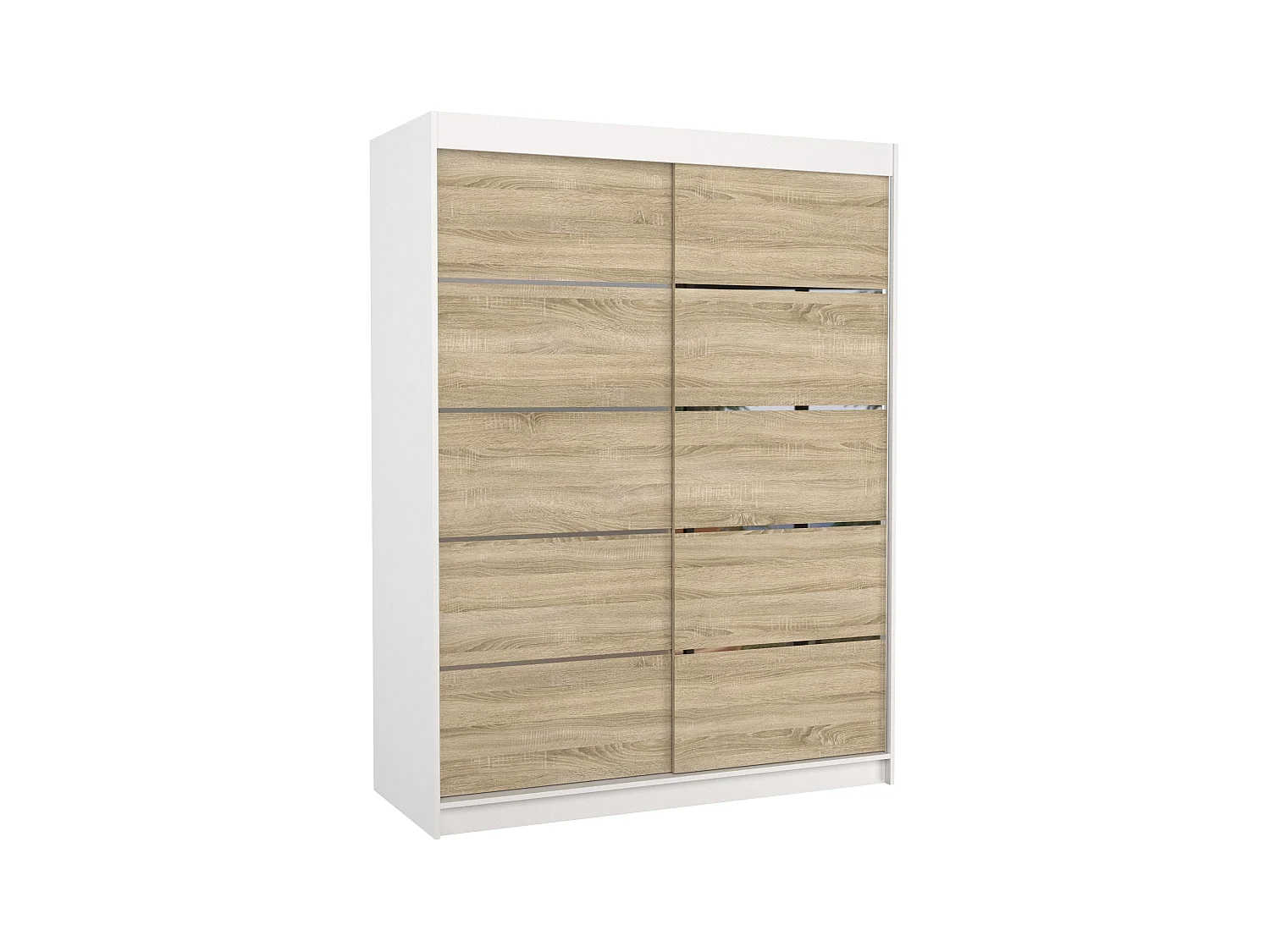Armoire de chambre à coucher blanche 2 portes coulissantes bois clair et alu Kubik 150cm