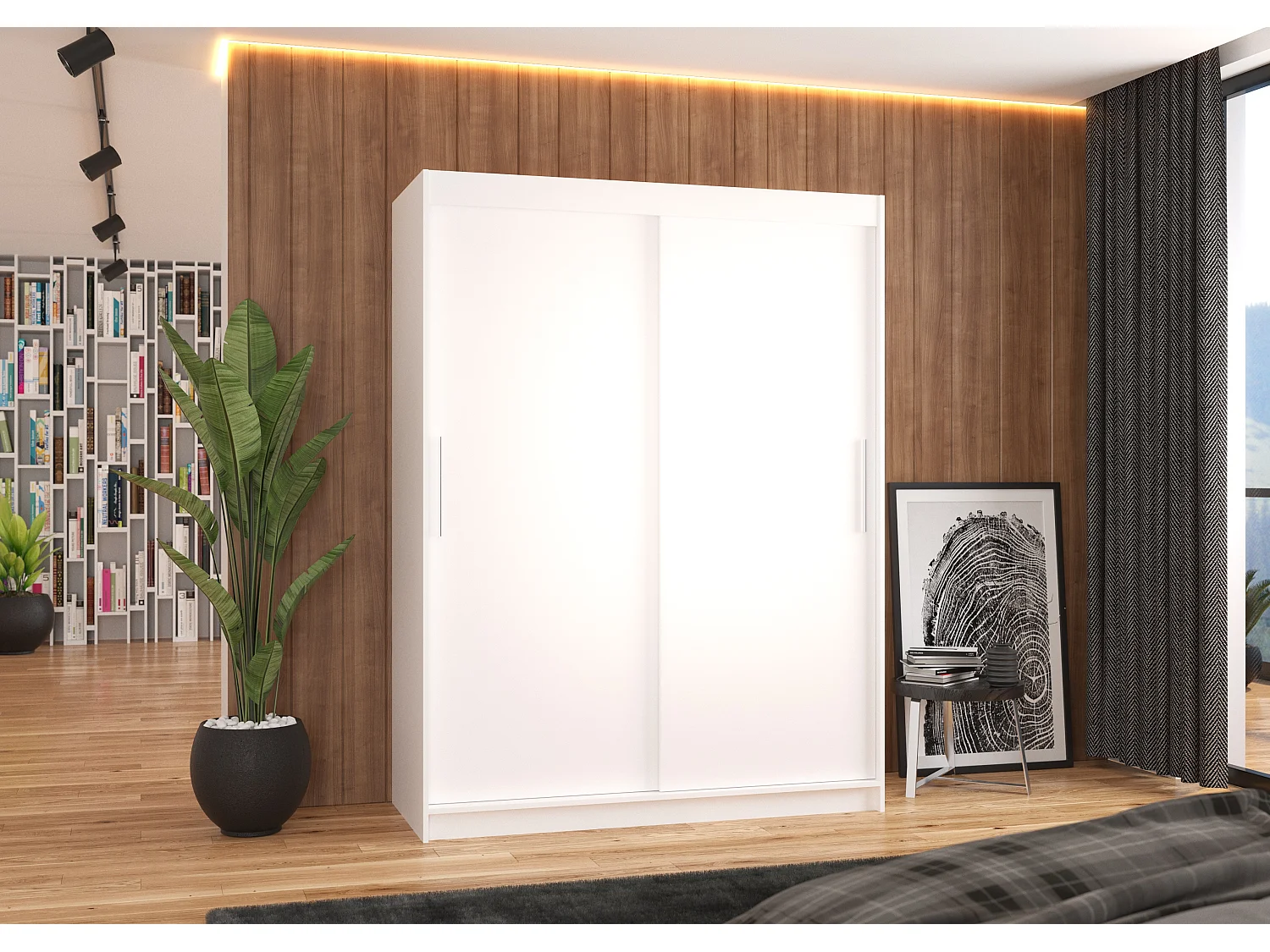 Armoire de chambre à coucher blanche 2 portes coulissantes Douva 150cm