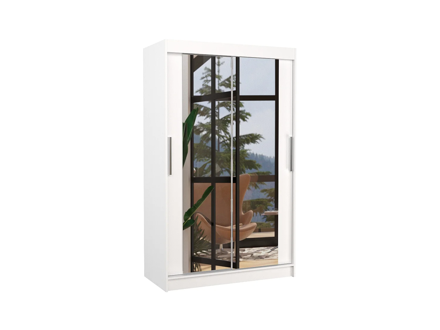 Petite armoire moderne de chambre à coucher blanche avec 2 portes coulissantes miroir Ibizo 120cm