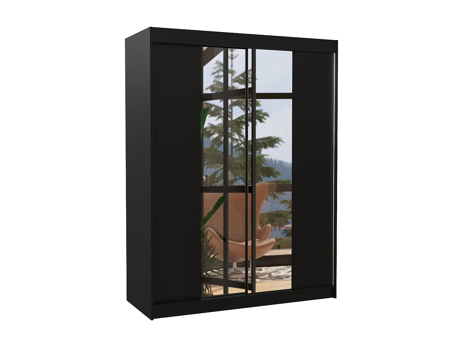 Armoire de chambre 2 portes coulissantes bois noir et miroir Zomka 150cm