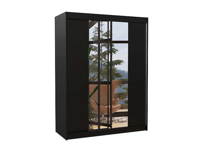 Armoire de chambre 2 portes coulissantes bois noir et miroir Zomka 150cm